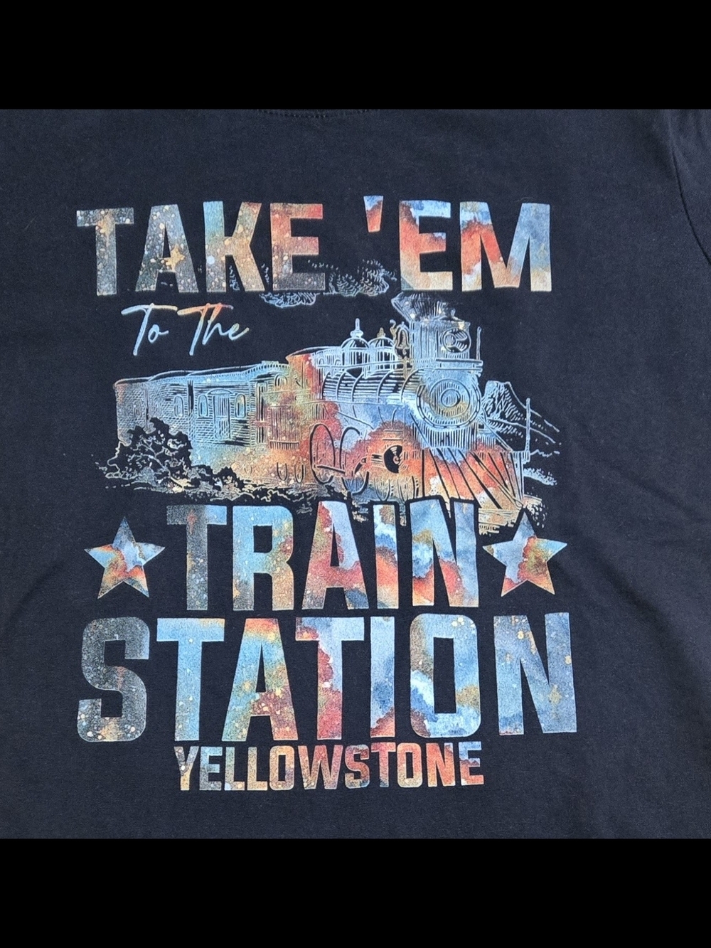 Port & Company Yellowstone Train Station Graphic Tee Women's Small Black
